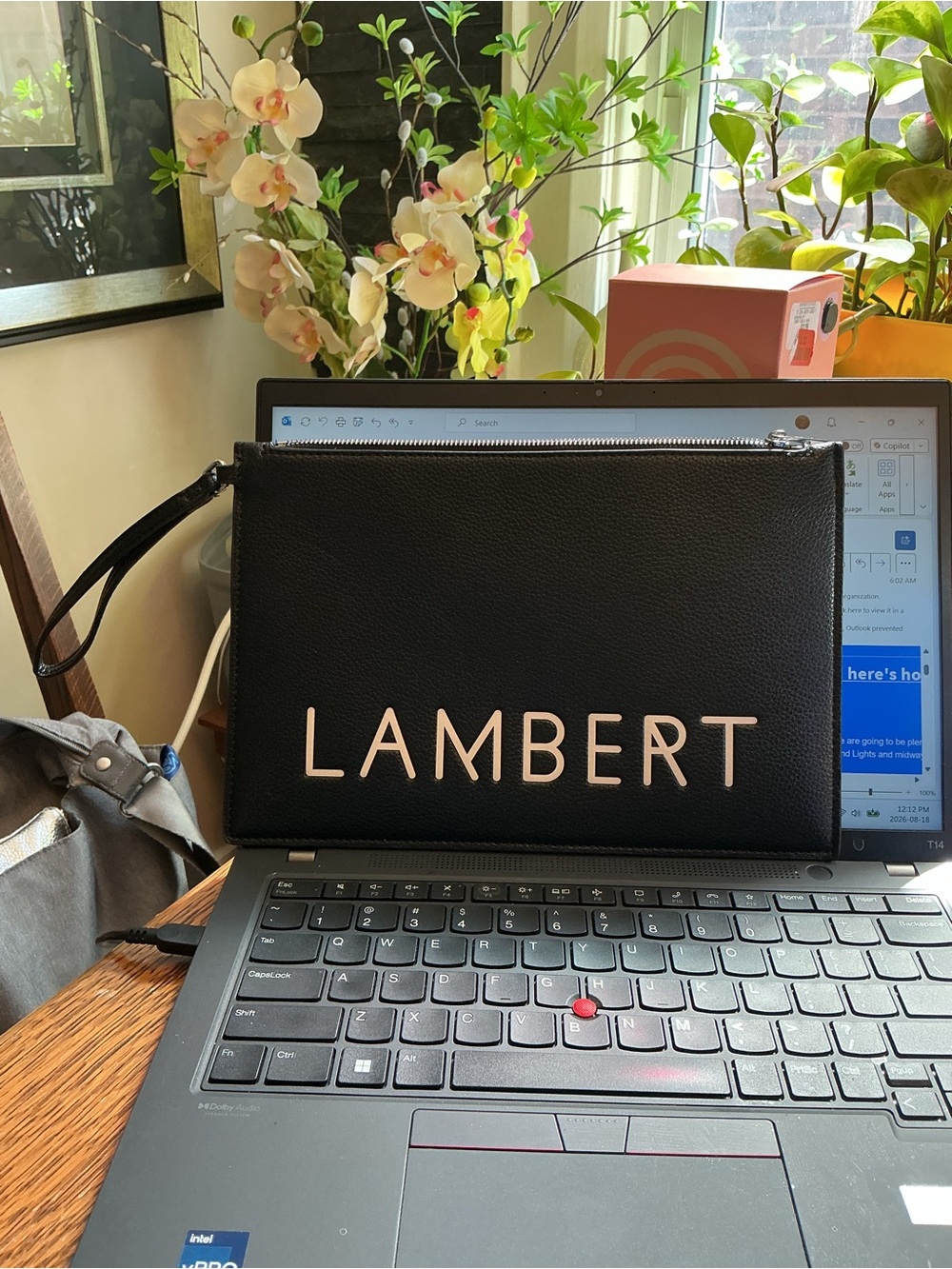 Lambert vegan Men's Black Leather Toiletry Pouch - Logo Zip Clutch